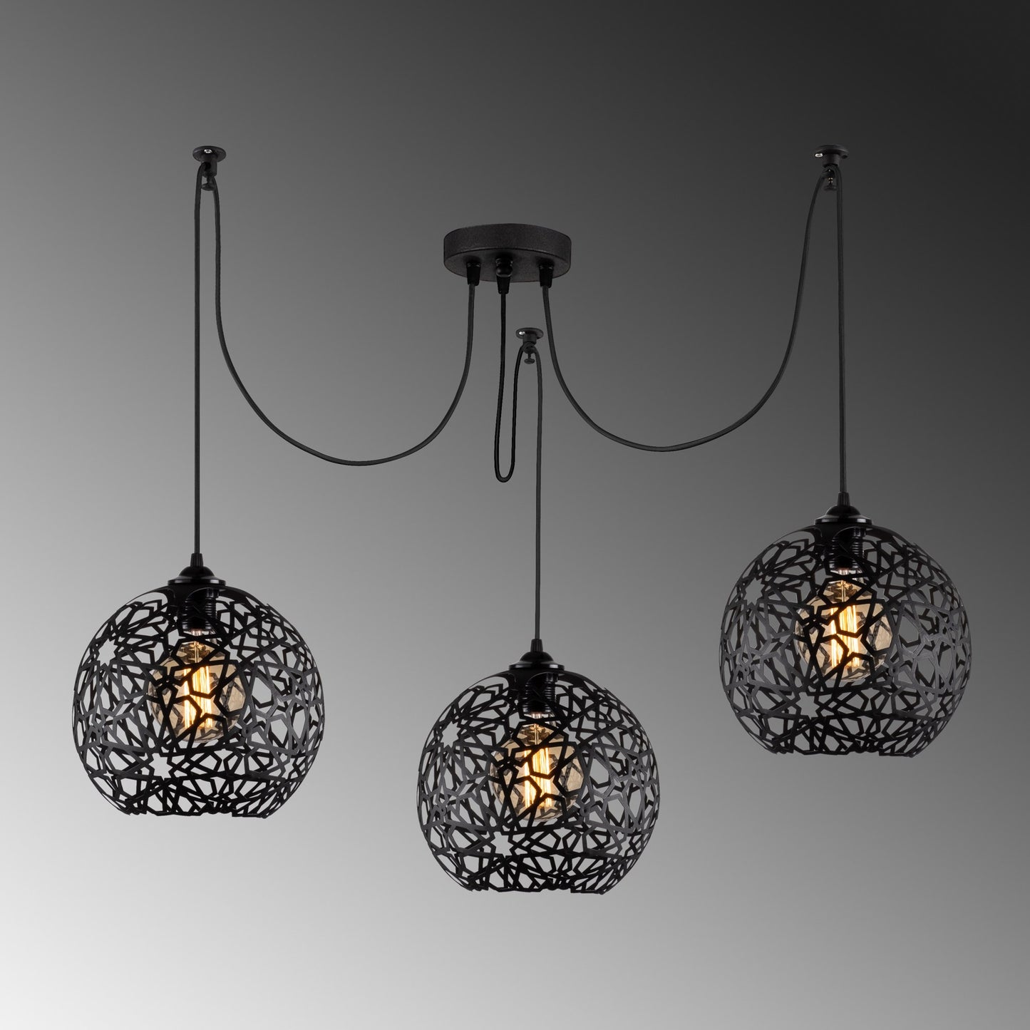 Vislica PELLE 1 crna, metal, 115 x 115 cm, visina 115 cm, promjer sjenila 20 cm, podesiva visina, 3 x E 27 40 W, Fellini - MR - 897