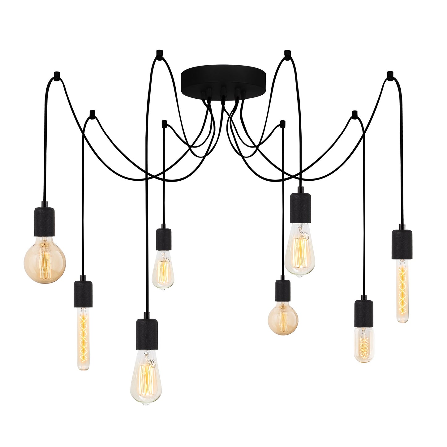 Vislica KABLUNI crna, metal, 126 x 126 cm, visina 102 cm, podesvia visiana, 6 x E27 40 W, Kabluni - MR - 929
