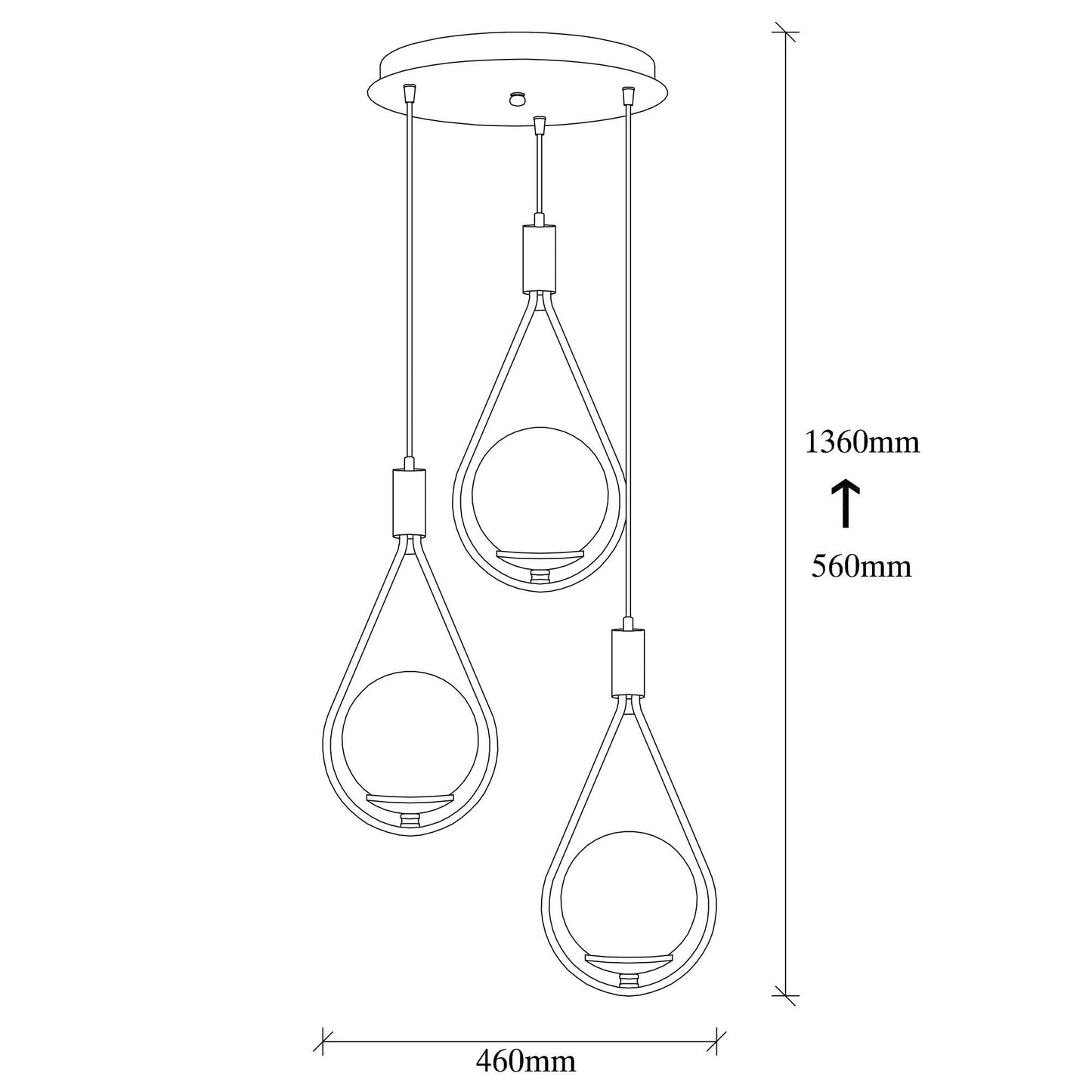 Vislica MUDONI 3 crna, metal- staklo, promjer 45 cm, visina 136 cm, promjer kugli 15 cm, E27 40 W, Mudoni - MR - 938