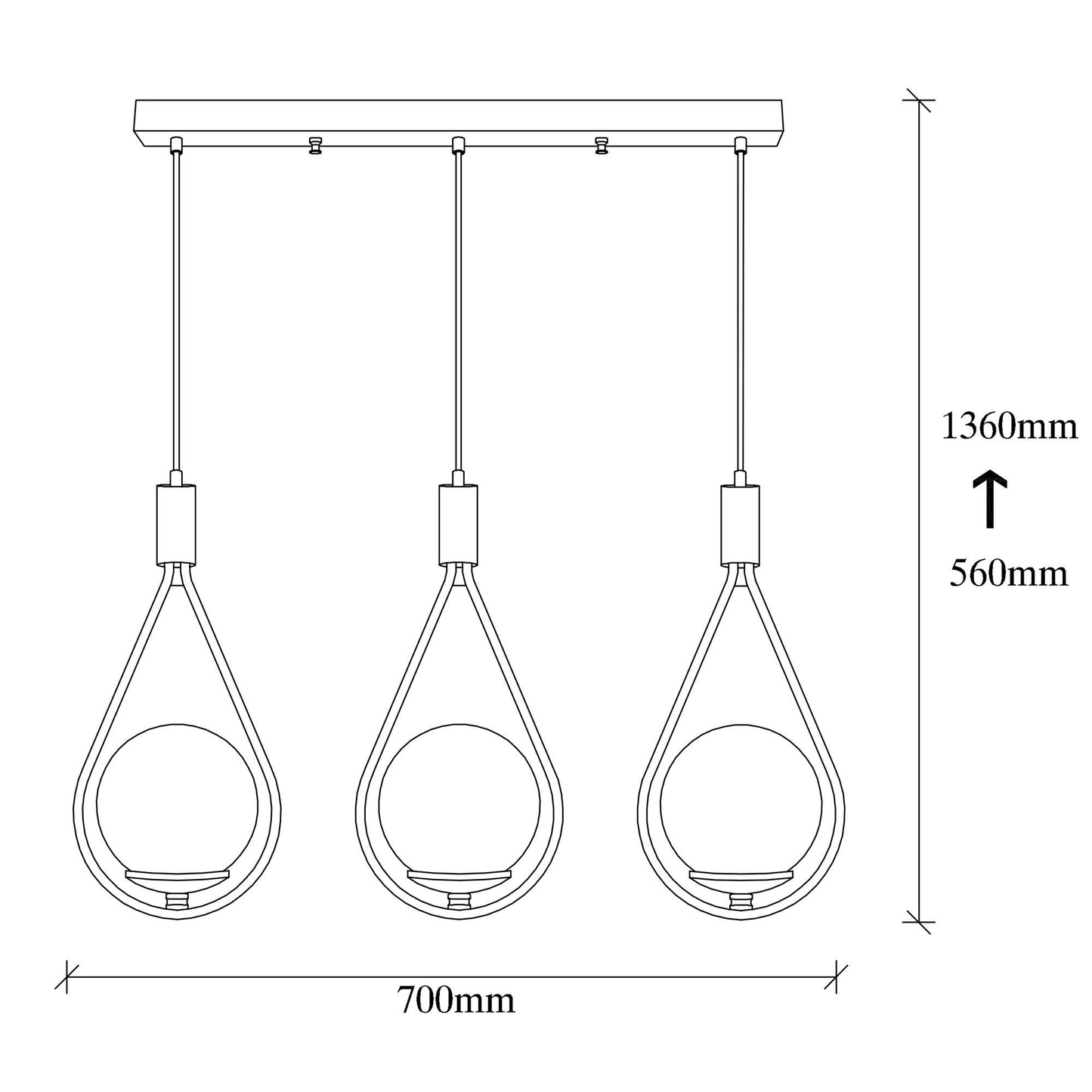 Vislica MUDONI TRIS crna, metal- staklo, 70 x 15 cm, visina 146 cm, promjer kugli 15 cm, 3 x E27 40 W, Mudoni - MR - 939