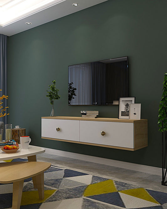 TV Ormarić 370, Safirni Hrast, Bijela, Zlatna