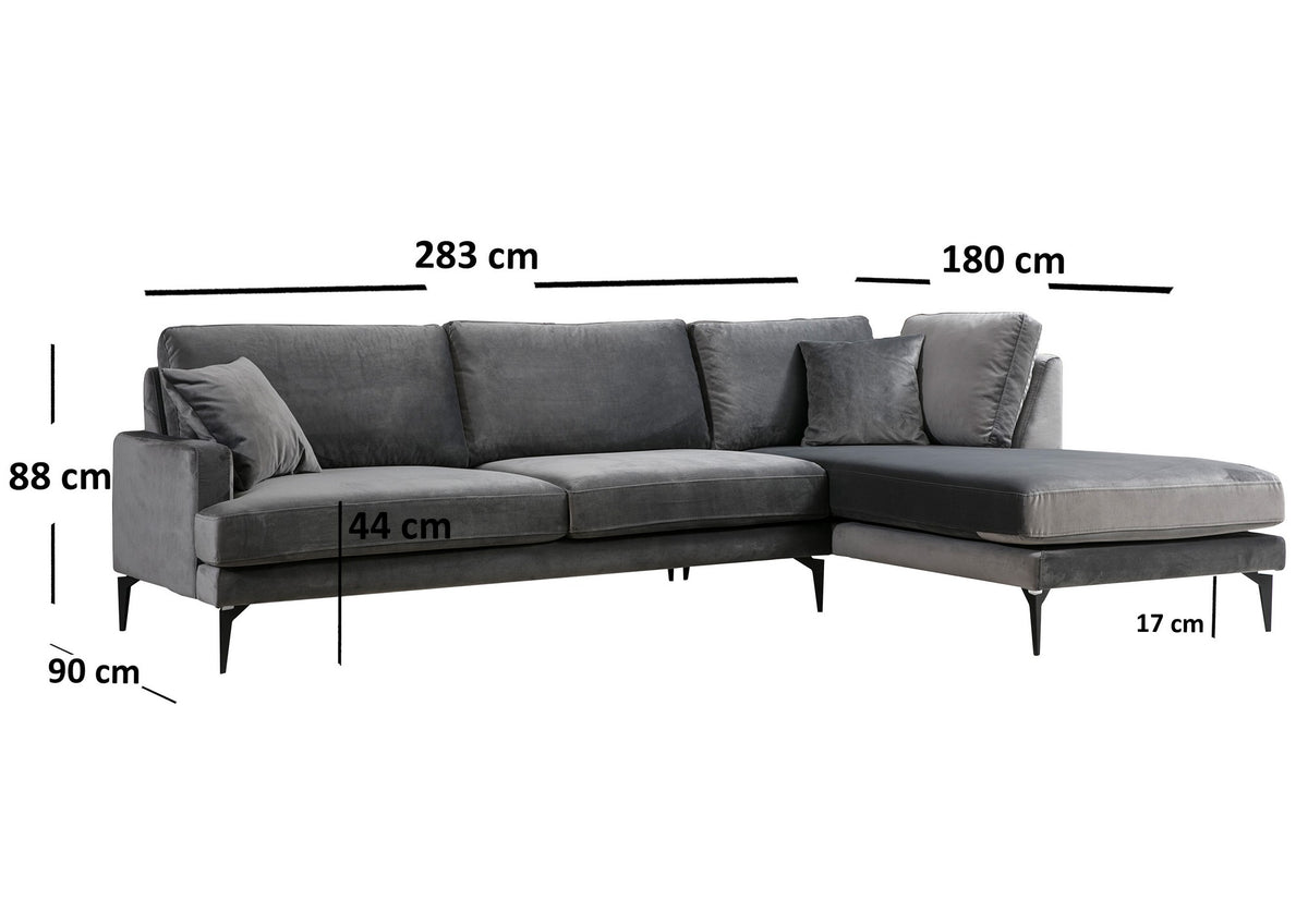 Kutna garnitura PAPIRA, antracit, desni kut, Papira Corner Right (L3+Chl) - Anthracite