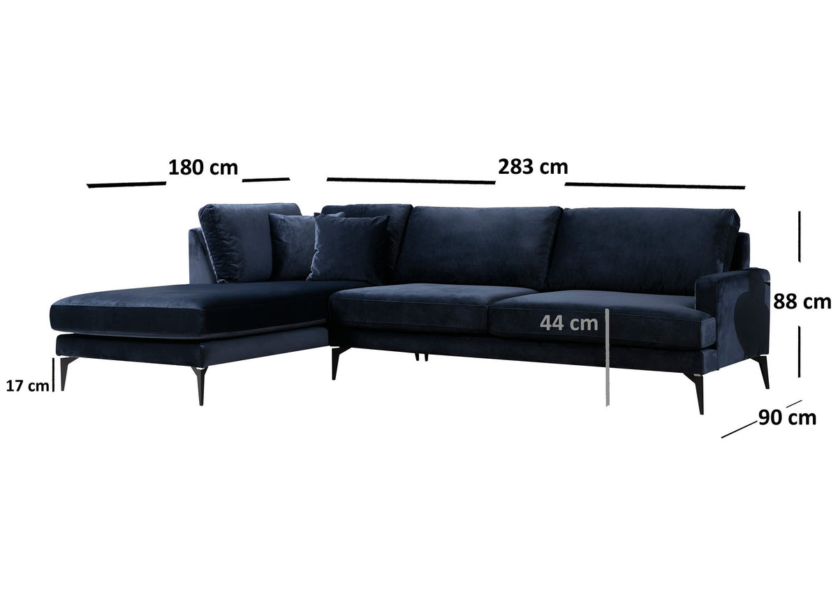 Kutna garnitura PAPIRA, mornarsko plava, lijevi kut, Papira Corner Left (Chl+3R) - Navy Blue