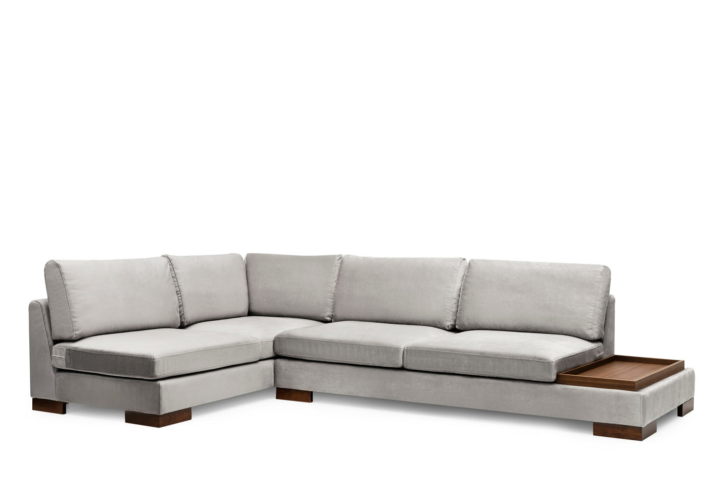 Kutna garnitura TULIP, lijeva, svjetlo sivo, Tulip Corner Left With Pouf - Light Grey