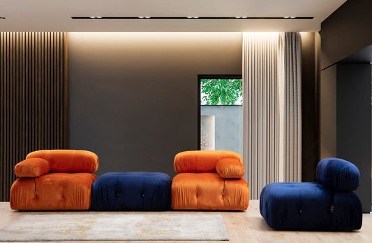 Tabure, Plava, Bubble Pouffe - Velvet Blue