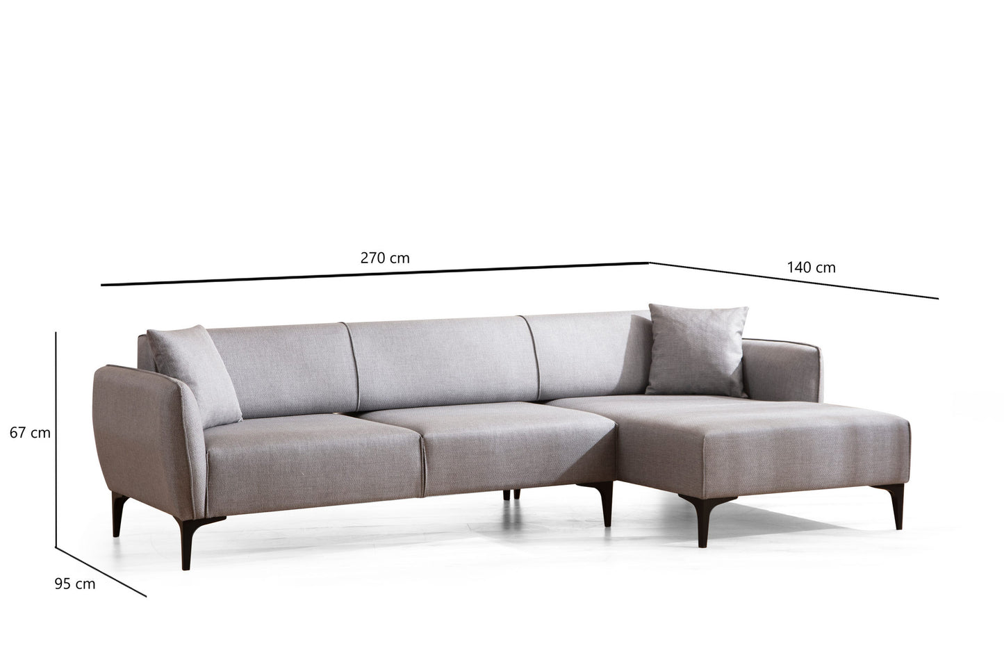 Kutna garnitura, Sivo, Belissimo Right - Grey