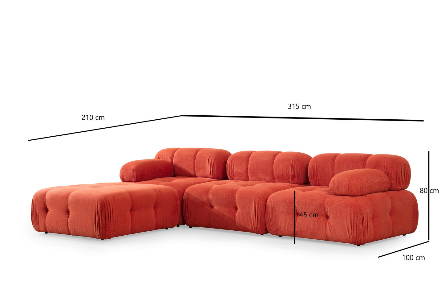 Kutna garnitura Doblo 3 Seater with Pouffe ( L1-O1-1R-Pouffe) - crvena