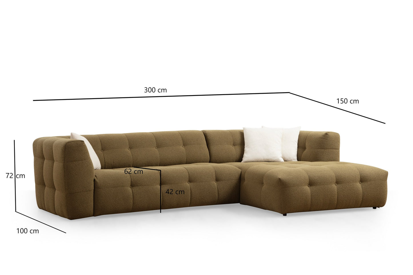 Kutna garnitura Cady 3 Seater desni - Khaki