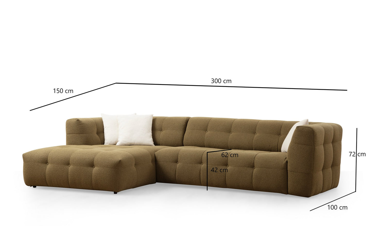 Kutna garnitura Cady 3 Seater lijevi - Khaki