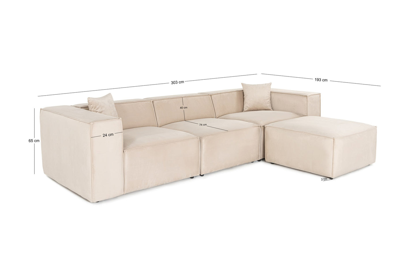 Kutna garnitura Lora (L1-O1-1R-POUFFE ) - Cream