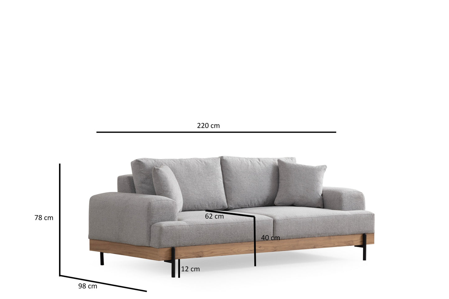 Trosjed, Eti Oak 3 Seater -Grey