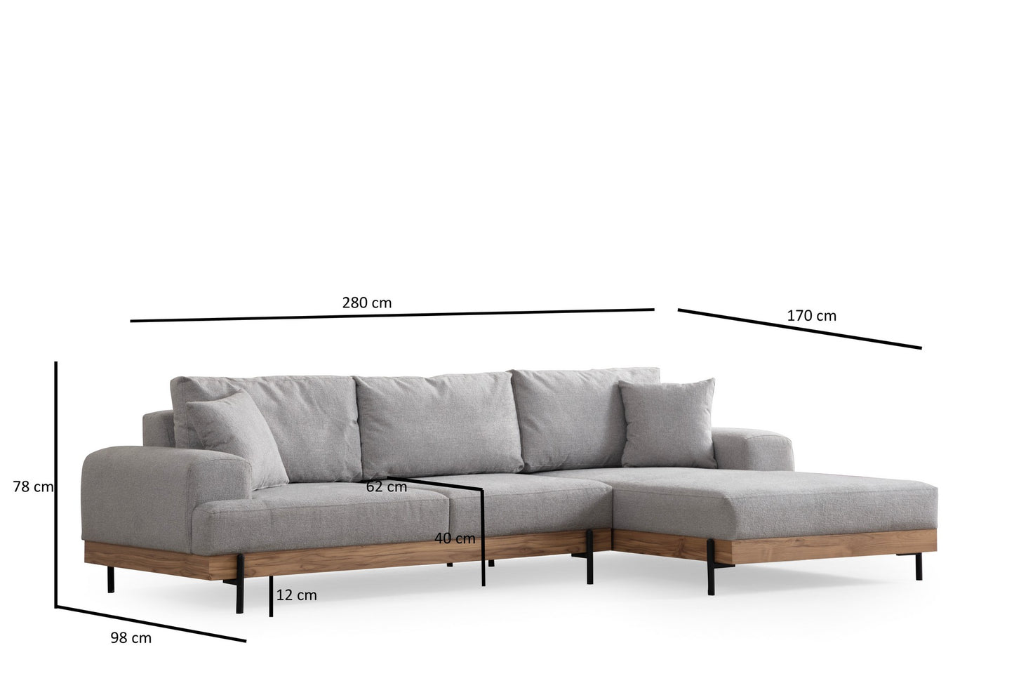 Kutna garnitura Eti Oak desni - sivi