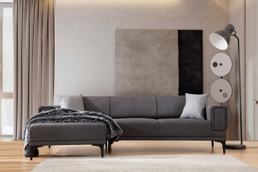 Kutna garnitura na razvlačenje Horizon lijevi - tamno sivi