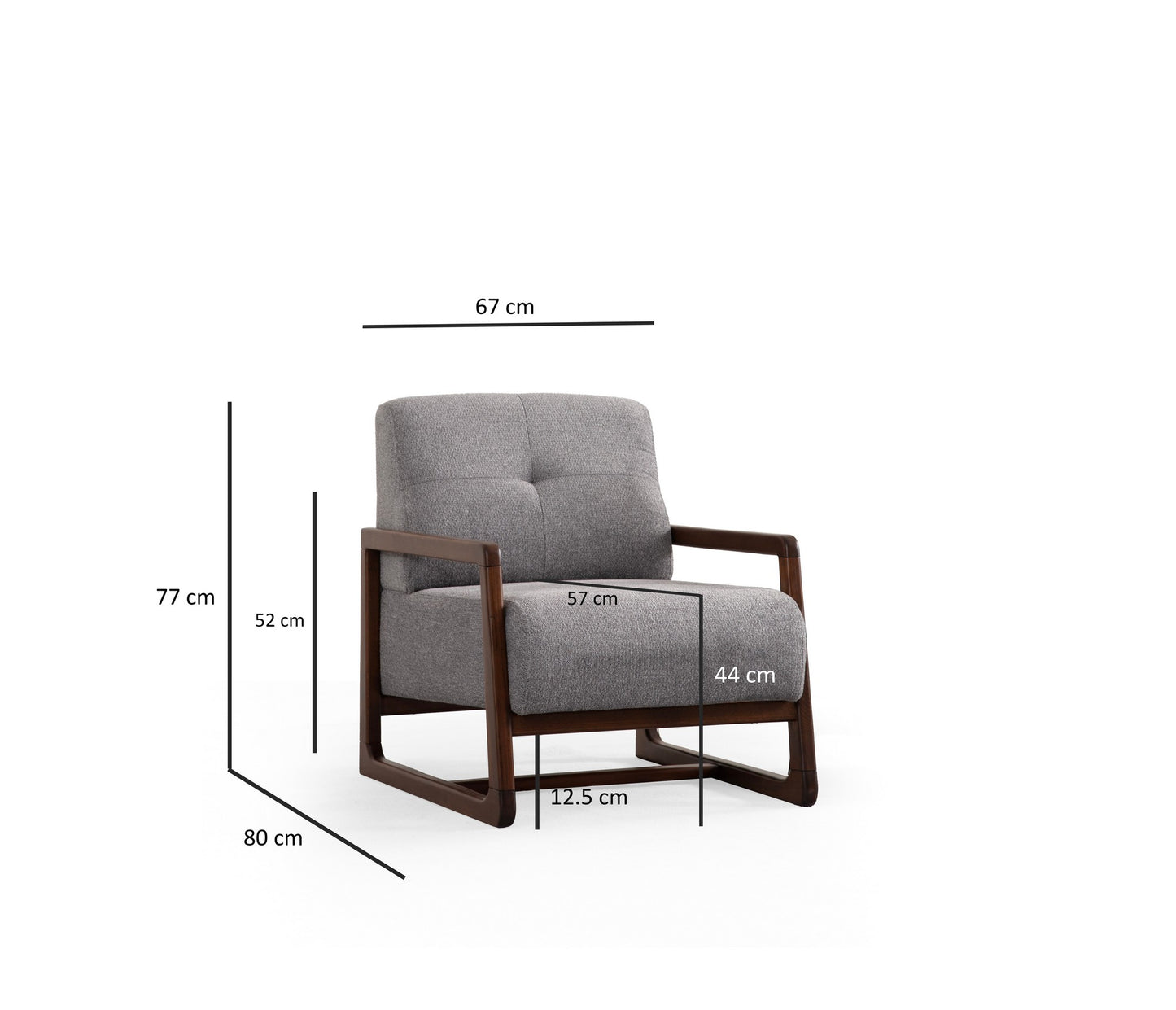 Fotelja Athena Bergere - svjetlo sivi, Walnut