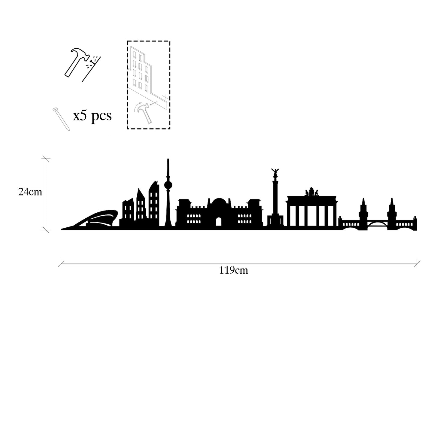 Metalna zidna dekoracija, Berlin Skyline