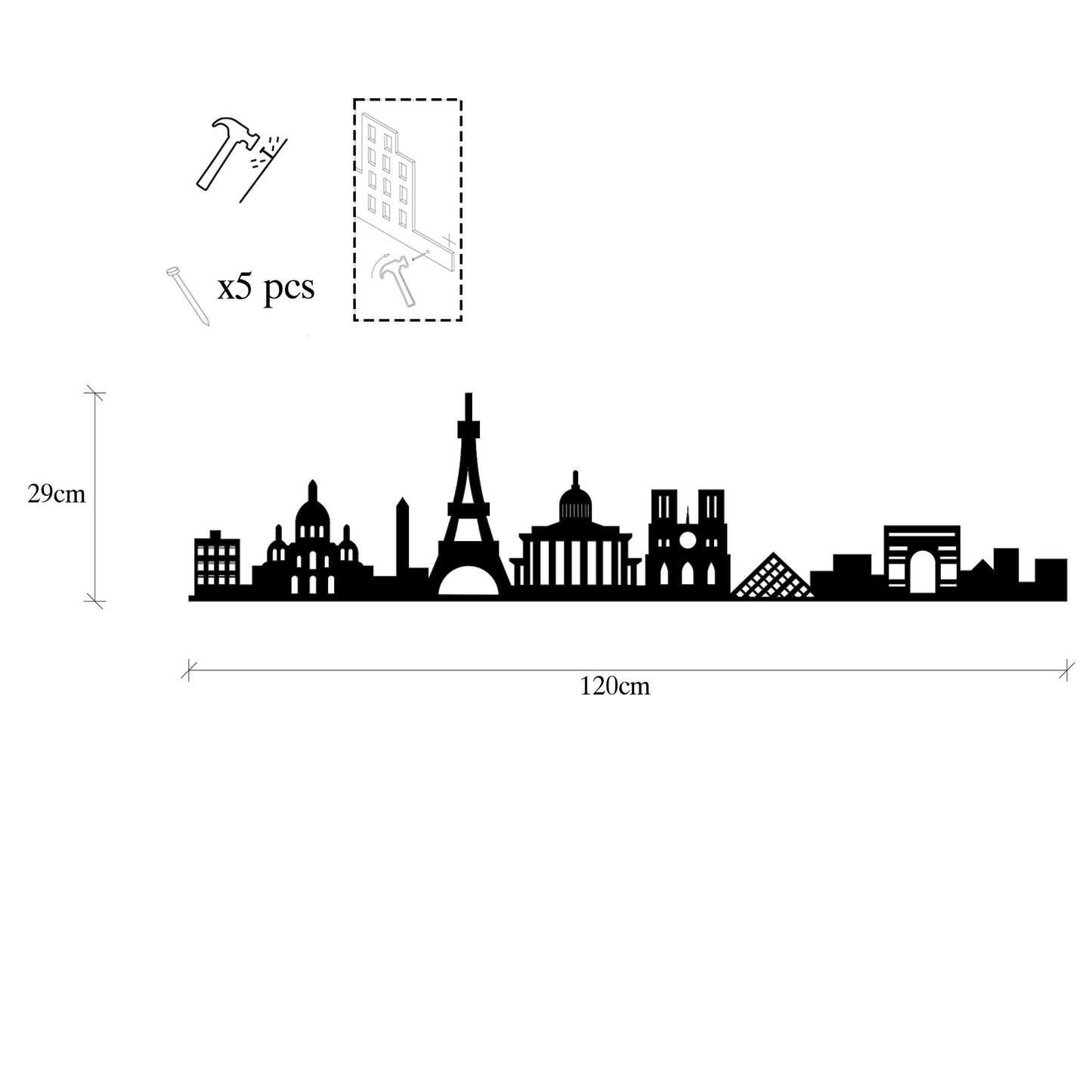 Metalna zidna dekoracija, Paris Skyline