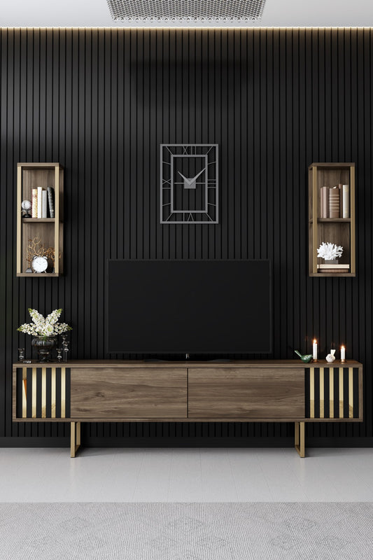 Komoda za TV, Gold Line - Walnut, Black