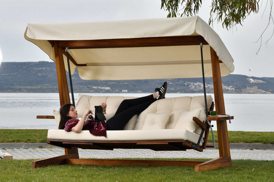 Vrtni trosjed za ljuljanje, prirodno bež boja, Luna Deluxe 2600 - Beige