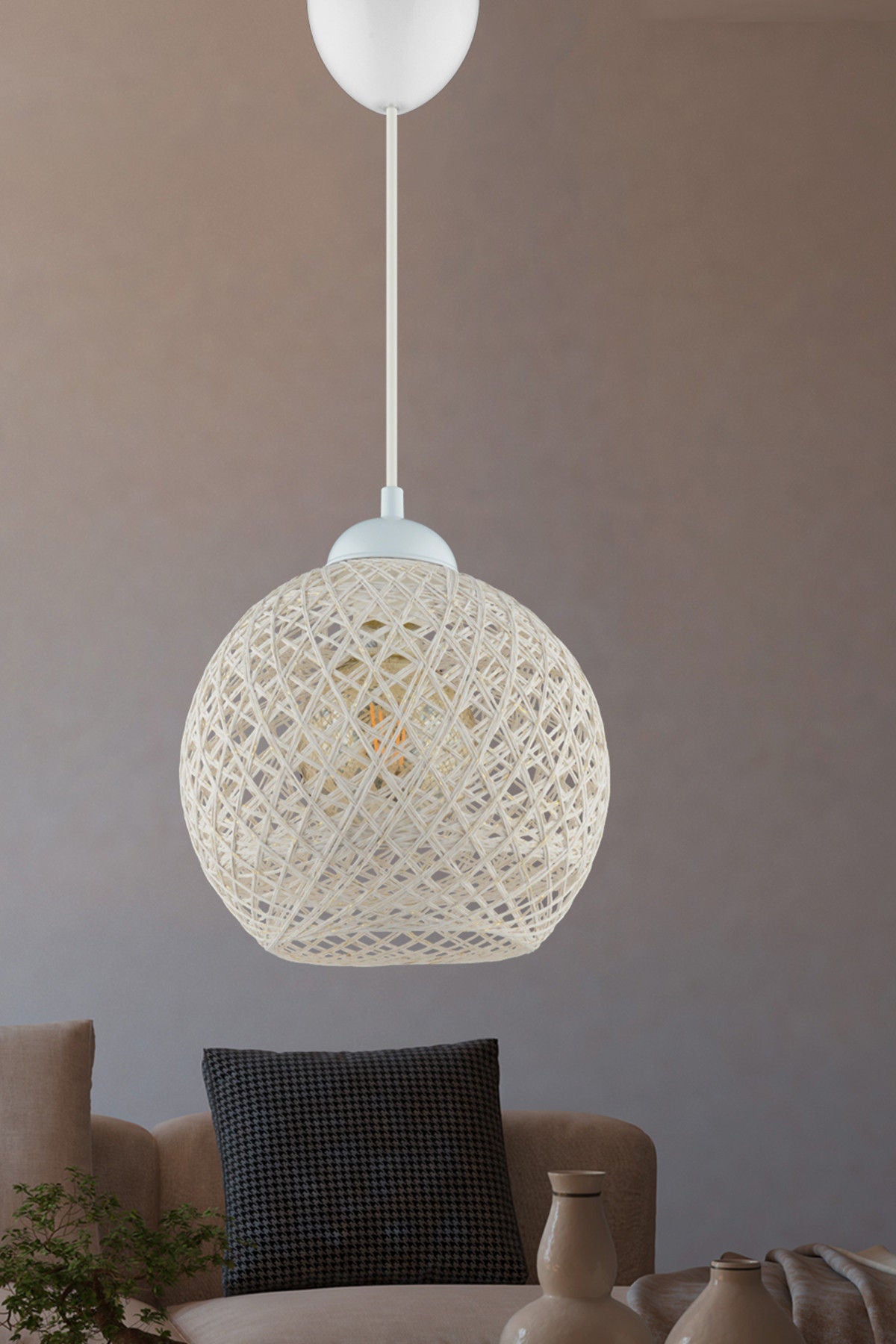 Vislica WHITE, metal- pamuk, promjer 22 cm, visina 54 cm, E27 60 W, DL097