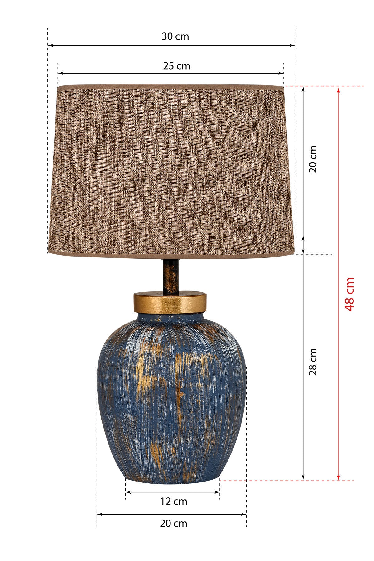 Stolna lampa BLUE plavo- smeđa , metal- platno , visina 48 cm, promjer 30 cm, E27 60 W, TM167