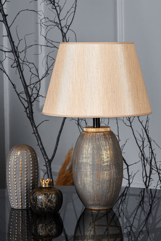 Stolna lampa BLUE zlatno- smeđa , metal- platno , visina 48 cm, promjer 30 cm, E27 60 W, TM169
