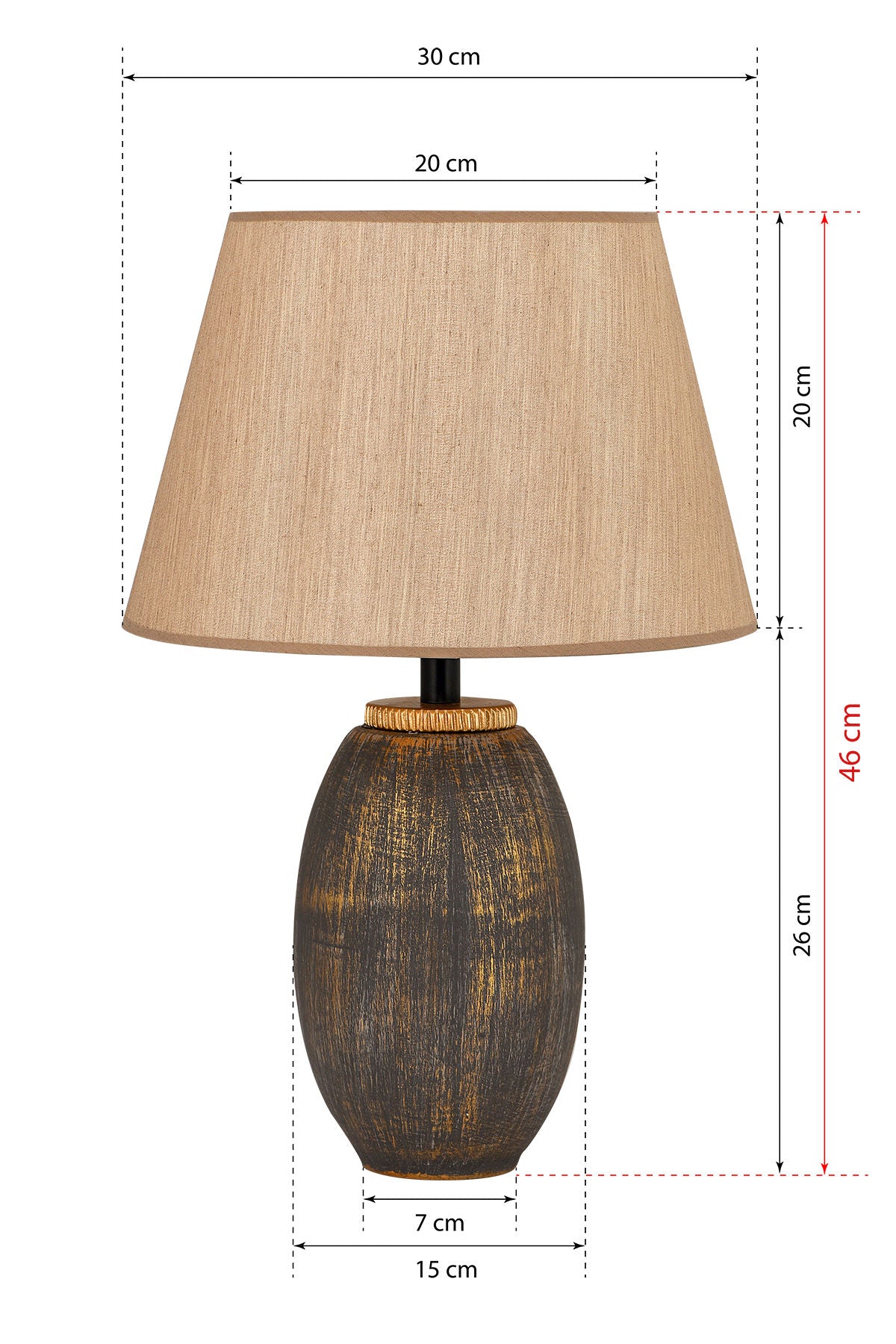 Stolna lampa BLUE zlatno- smeđa , metal- platno , visina 48 cm, promjer 30 cm, E27 60 W, TM169