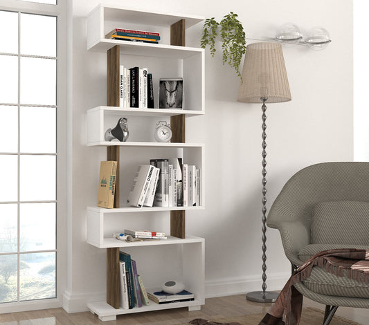 Polica za knjige BLOK, Blok - White, Walnut