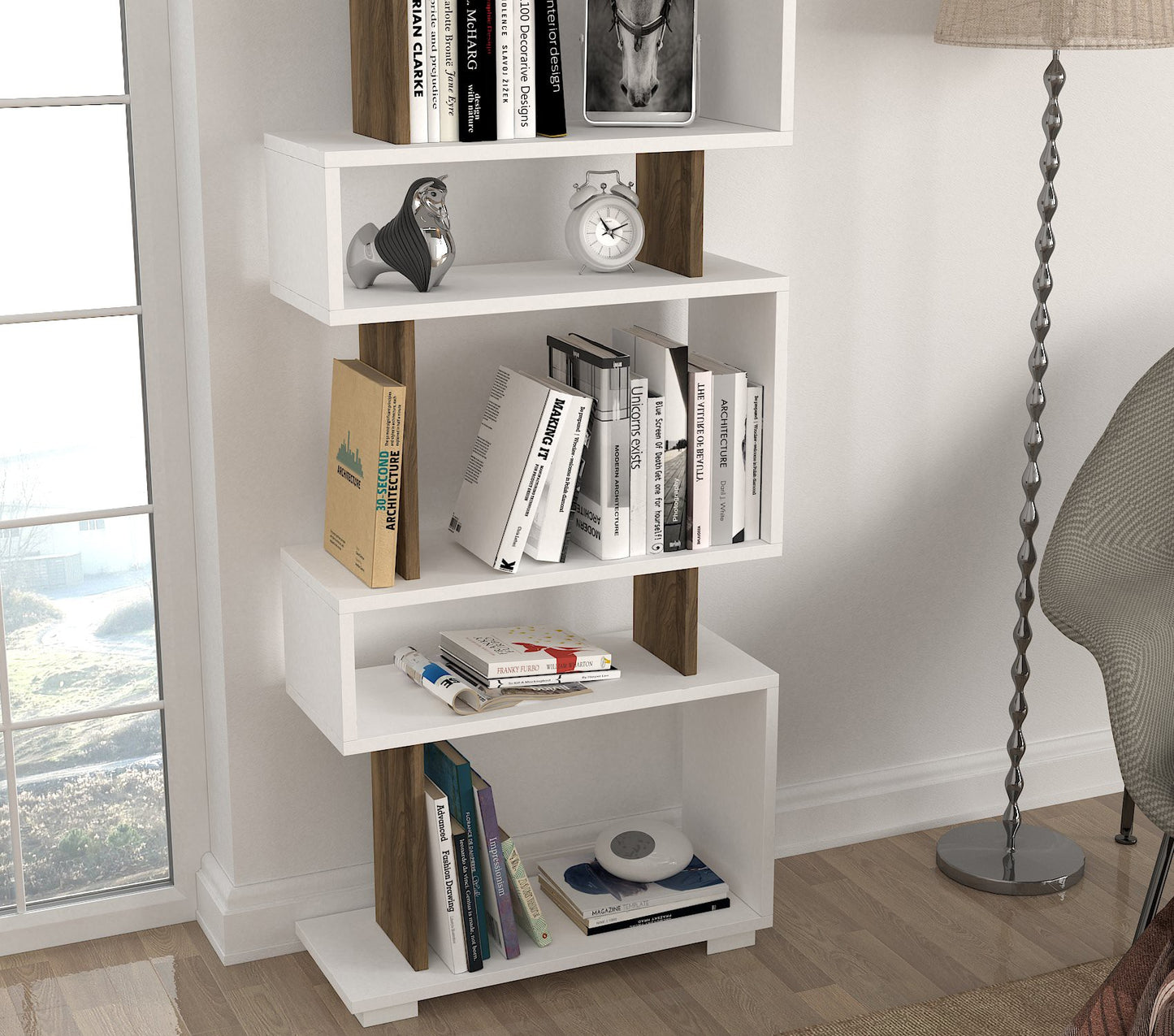 Polica za knjige BLOK, Blok - White, Walnut