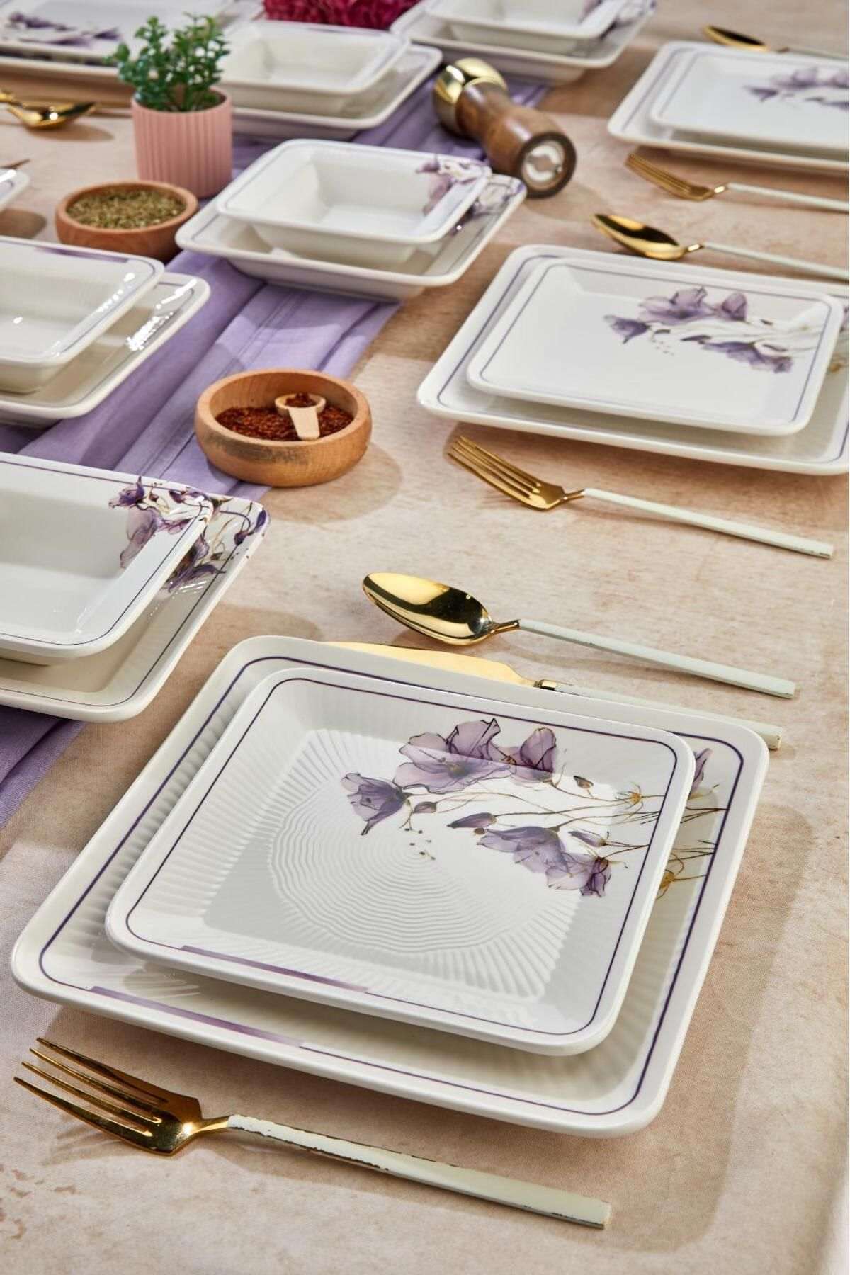 Set za večeru (24 komada) 070, bijela, ljubičasta