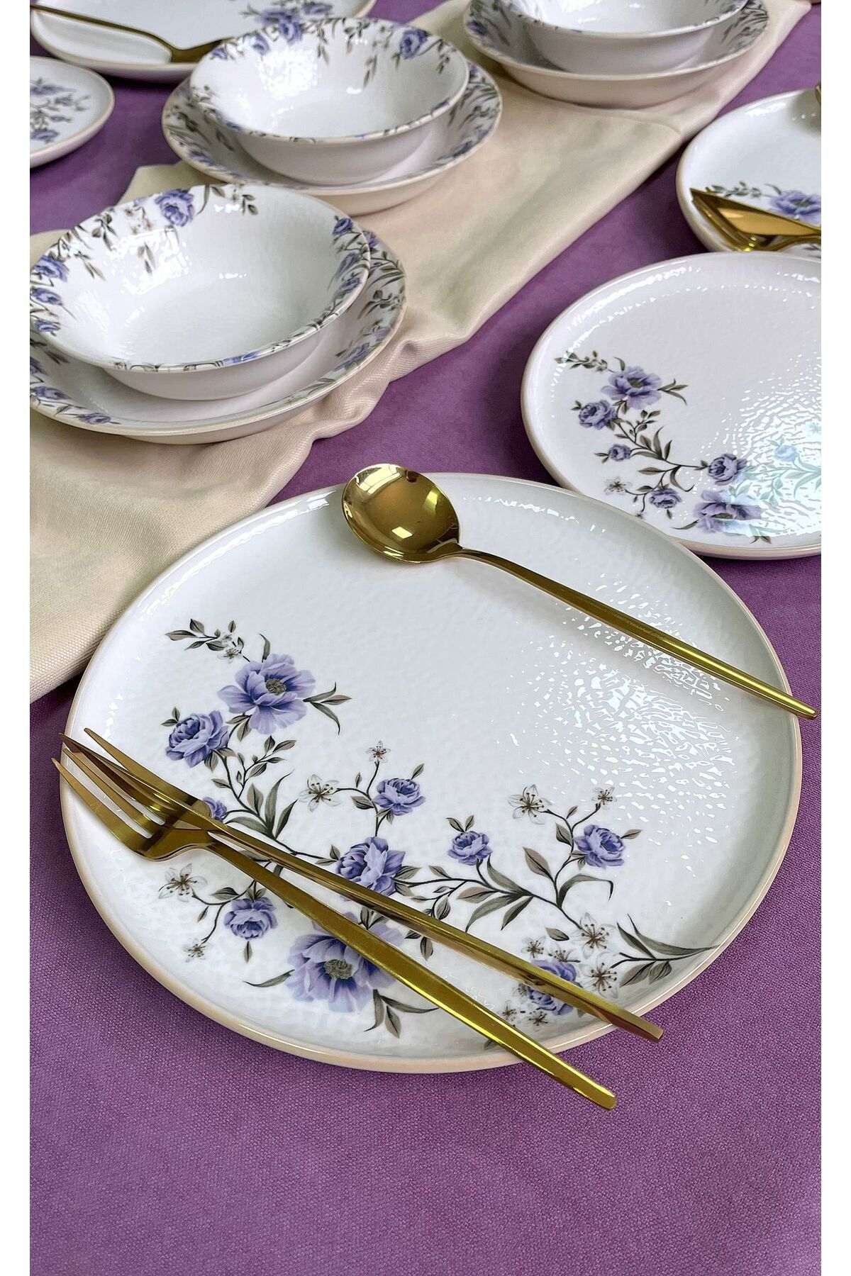 Set za večeru (24 komada) 087, bijela, ljubičasta