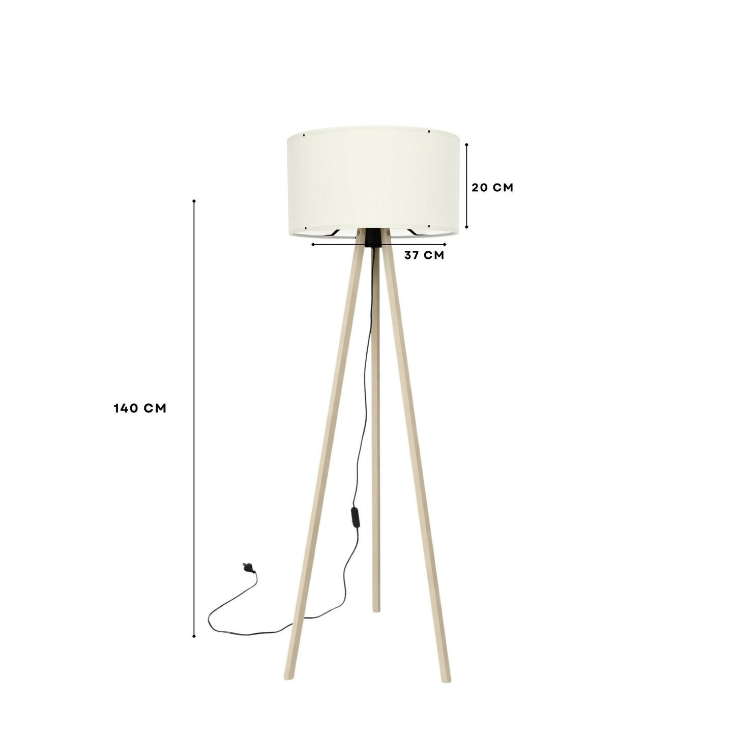 Podna lampa OAK bijela- drvo, 70% MDF- 30% platno , 38 x 140 cm, promjer sjenila 38 cm, duljina kabla 200 cm, E27 60 W max., AYD-1523