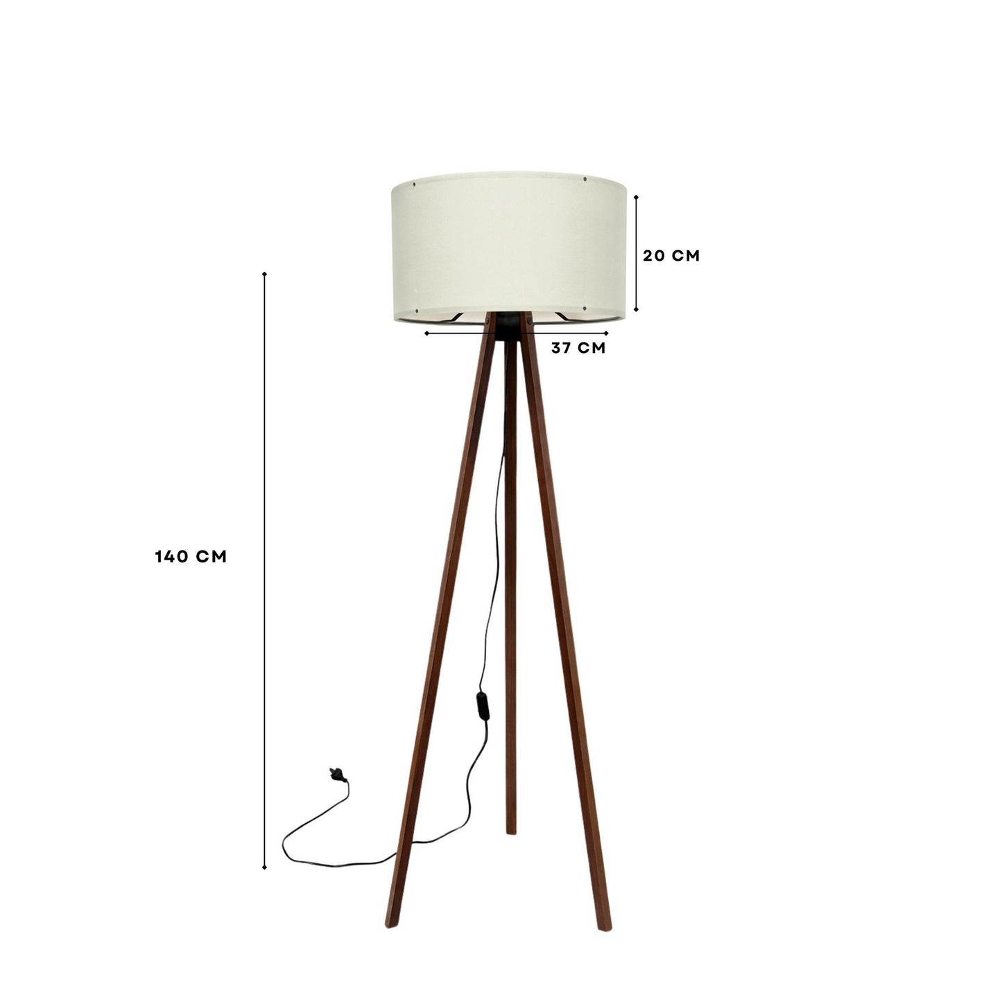 Podna lampa OAK bijela- drvo, 70% MDF- 30% platno , 38 x 140 cm, promjer sjenila 38 cm, duljina kabla 200 cm, E27 60 W max., AYD-1528
