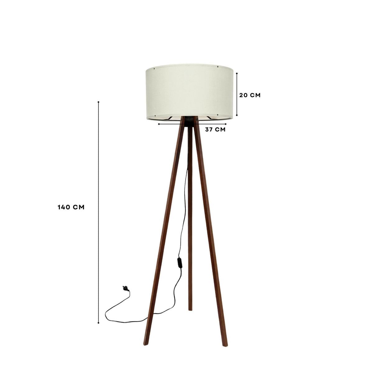 Podna lampa OAK bijela- drvo, 70% MDF- 30% platno , 38 x 140 cm, promjer sjenila 38 cm, duljina kabla 200 cm, E27 60 W max., AYD-1528