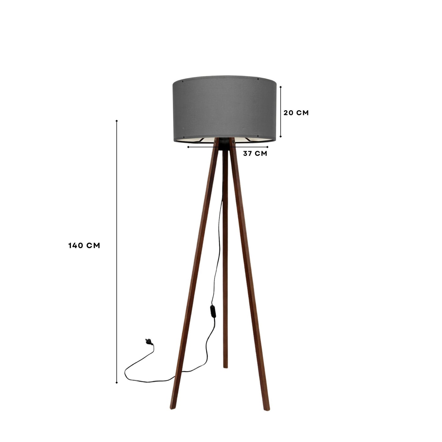 Podna lampa OAK siva drvo, 70% MDF- 30% platno , 38 x 140 cm, promjer sjenila 38 cm, duljina kabla 200 cm, E27 60 W max., AYD-1529