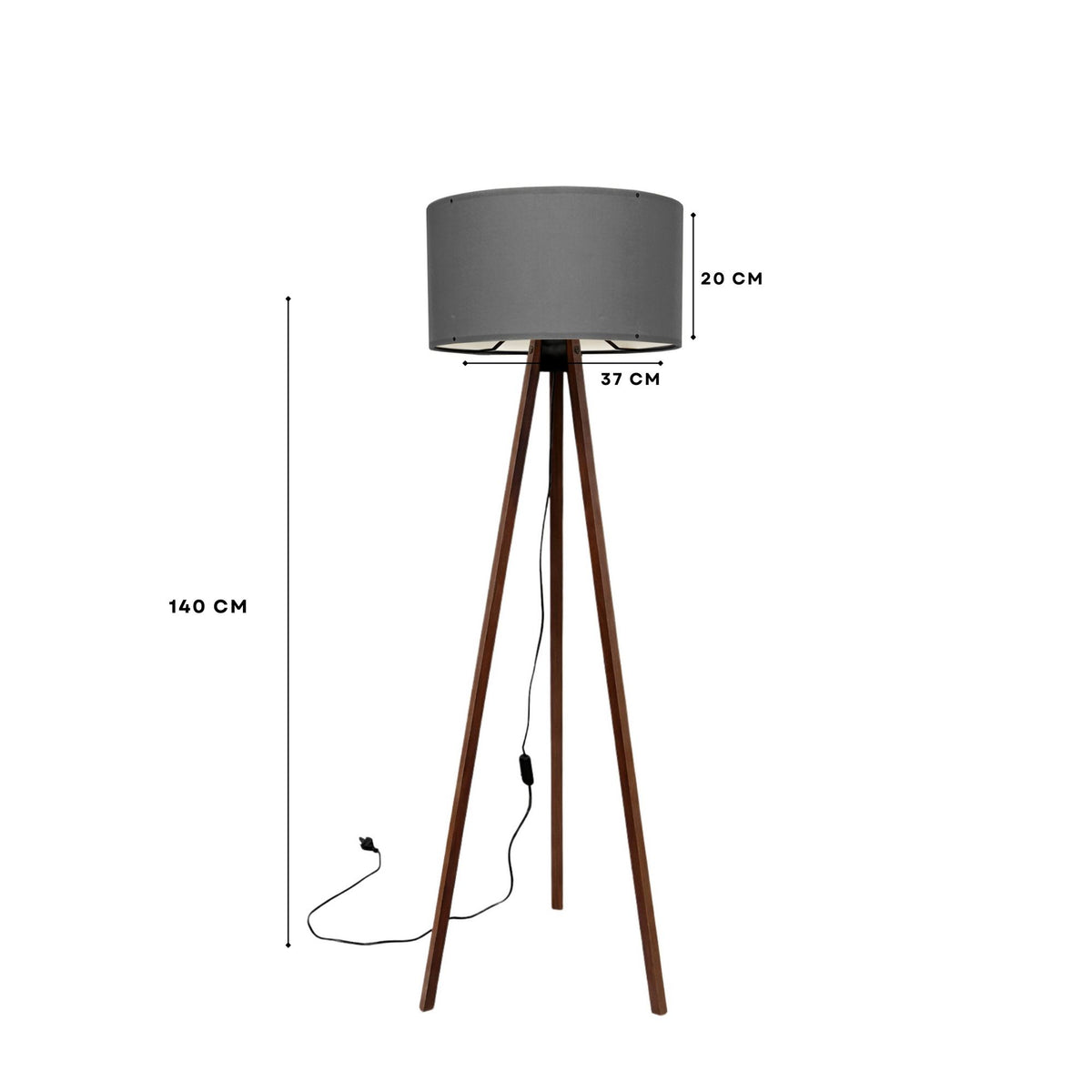 Podna lampa OAK siva drvo, 70% MDF- 30% platno , 38 x 140 cm, promjer sjenila 38 cm, duljina kabla 200 cm, E27 60 W max., AYD-1529