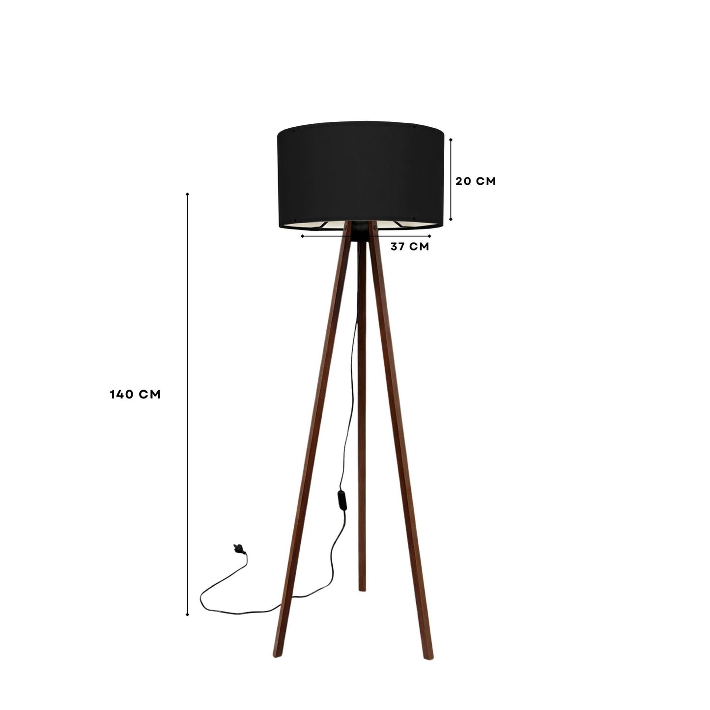 Podna lampa OAK crna- drvo, 70% MDF- 30% platno , 38 x 140 cm, promjer sjenila 38 cm, duljina kabla 200 cm, E27 60 W max., AYD-1533