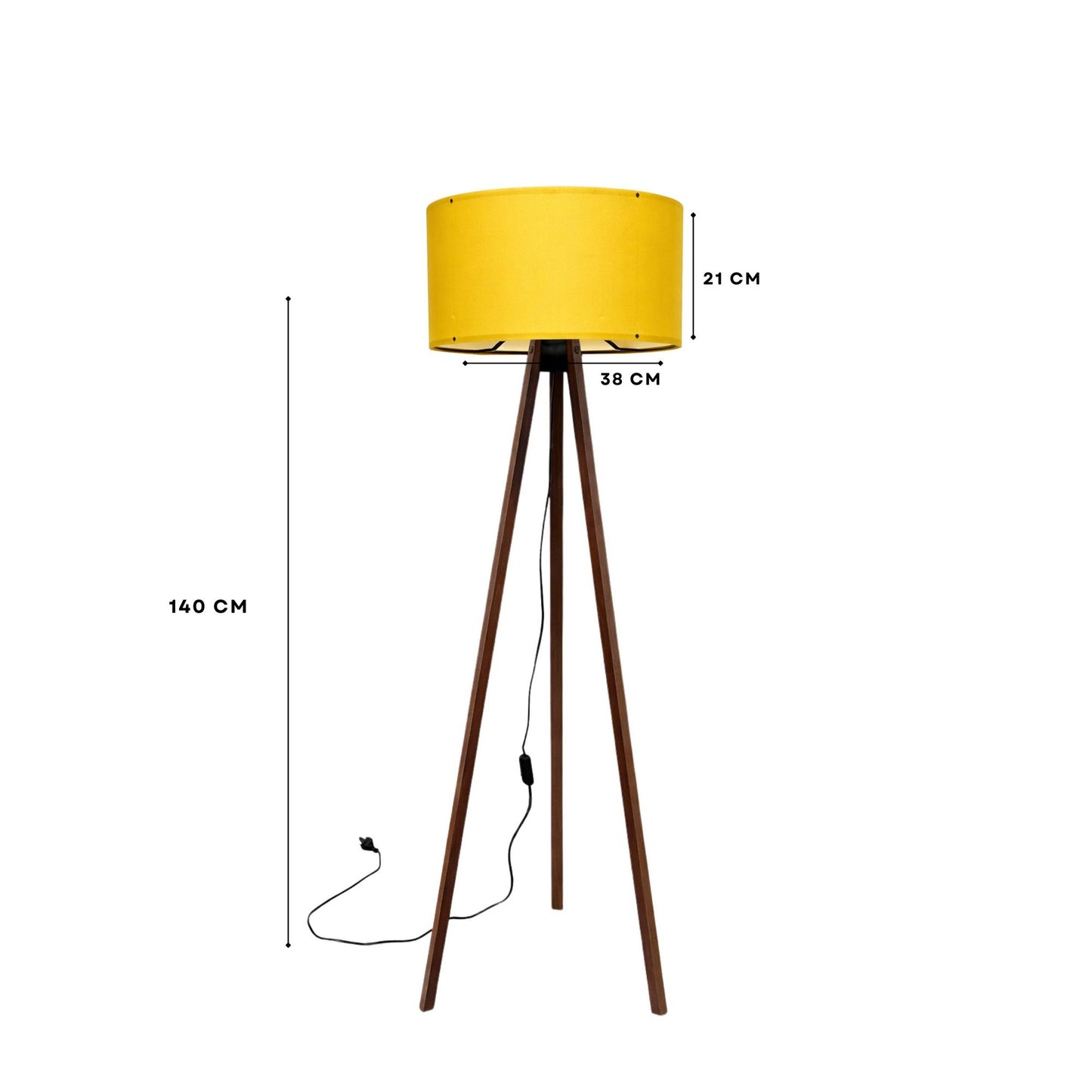 Podna lampa OAK žuta- drvo, 70% MDF- 30% platno , 38 x 140 cm, promjer sjenila 38 cm, duljina kabla 200 cm, E27 60 W max., AYD-1565