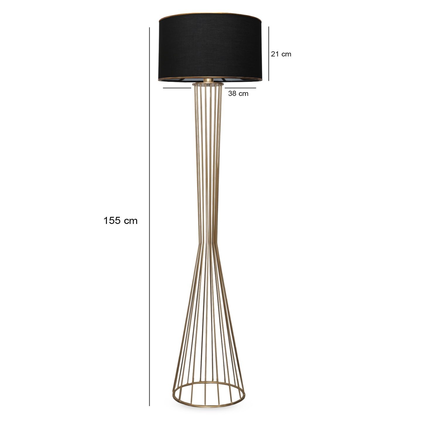 Podna lampa FLOOR crno- zlatno, metal- platno, 21 x 38 cm, visina 155 cm, E27 60 W, AYD-3078