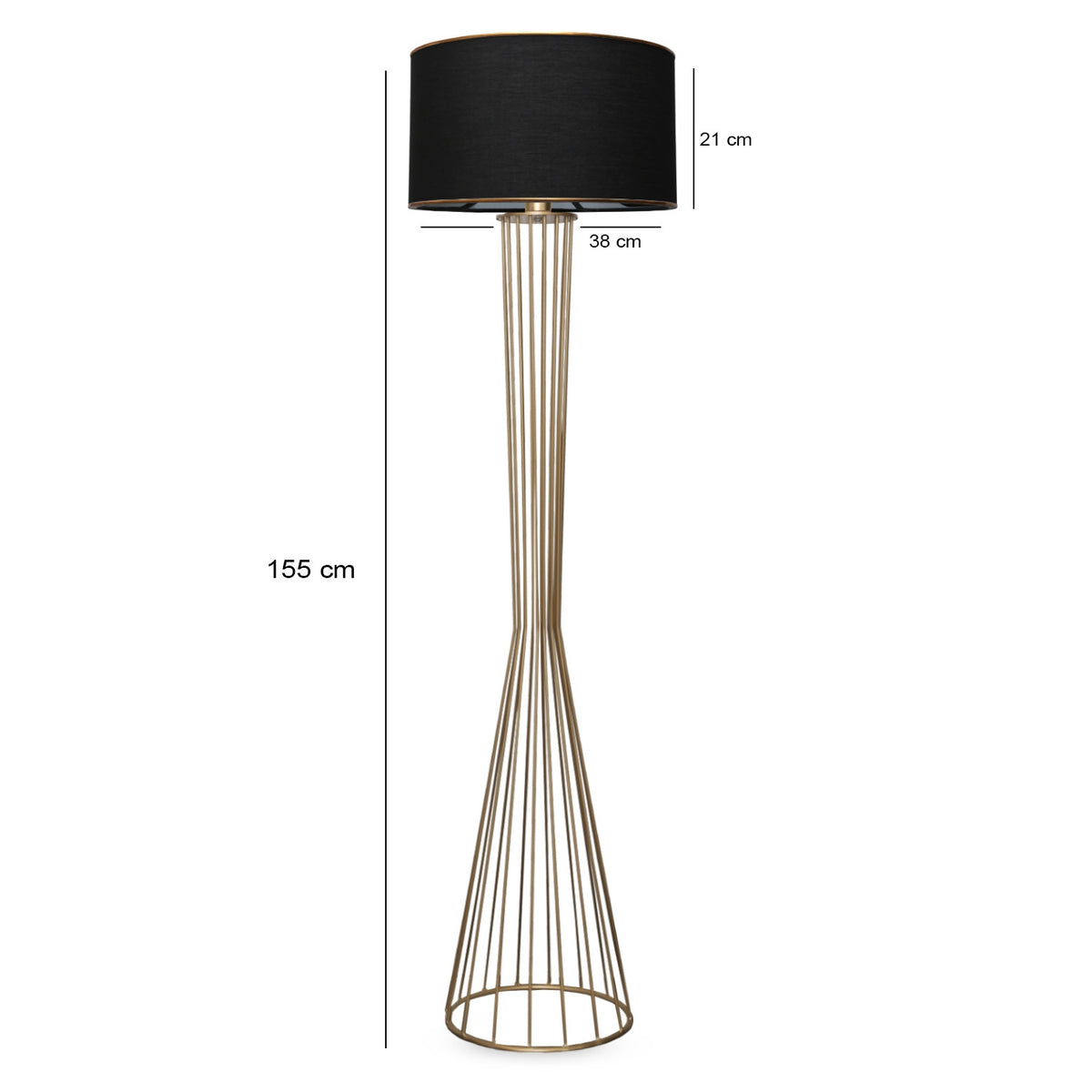 Podna lampa FLOOR crno- zlatno, metal- platno, 21 x 38 cm, visina 155 cm, E27 60 W, AYD-3078