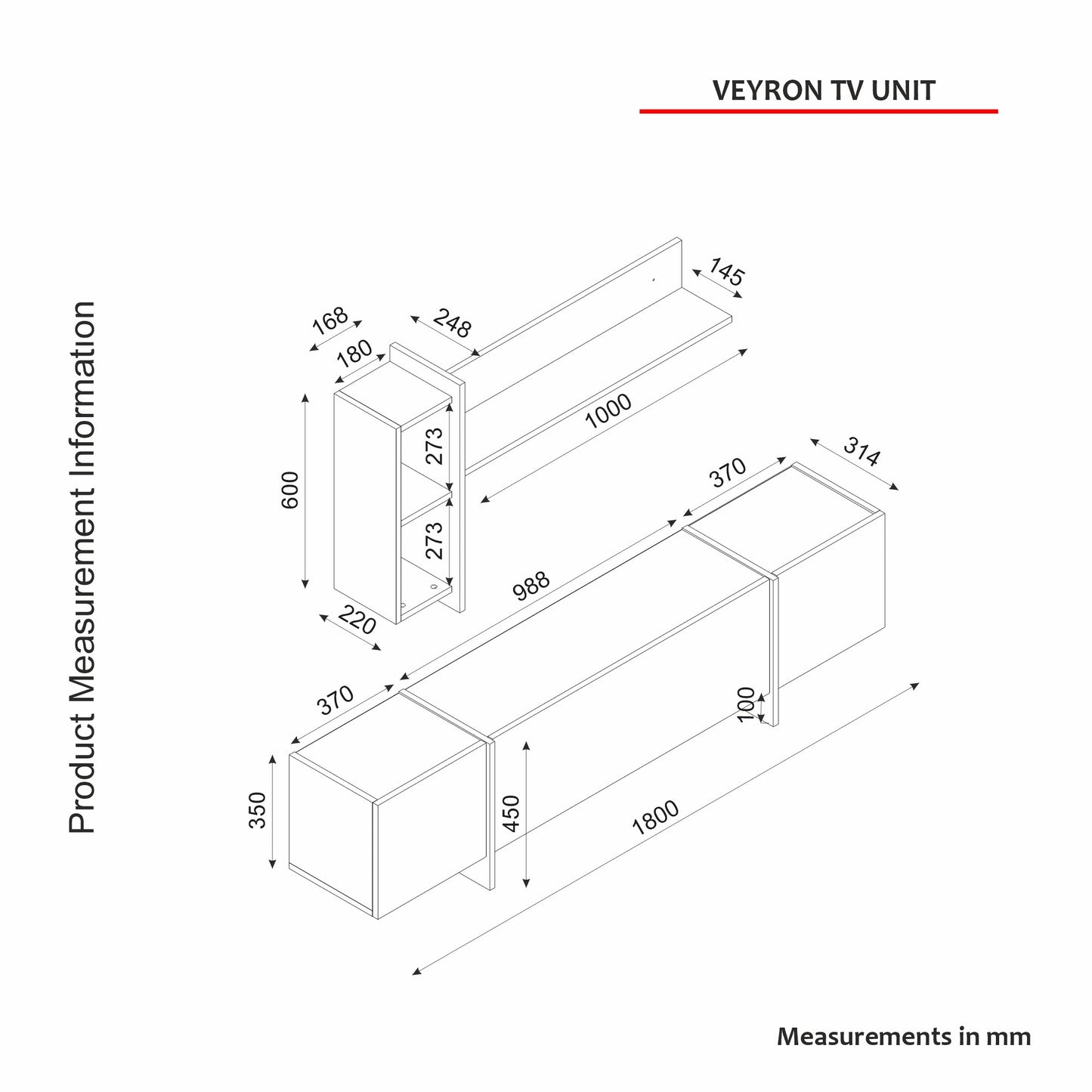 TV jedinica VEYRON, boja Travertine, boja sandstone