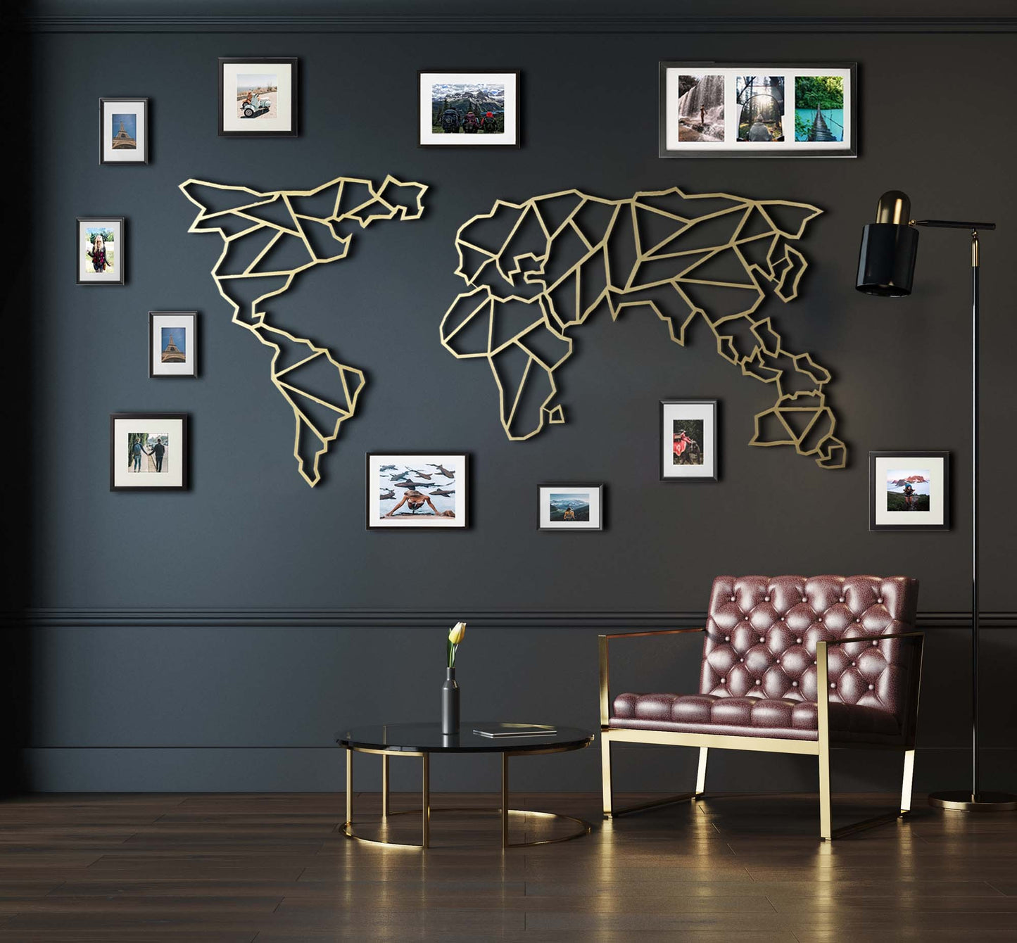 Metalna zidna dekoracija, World Map XL - Gold