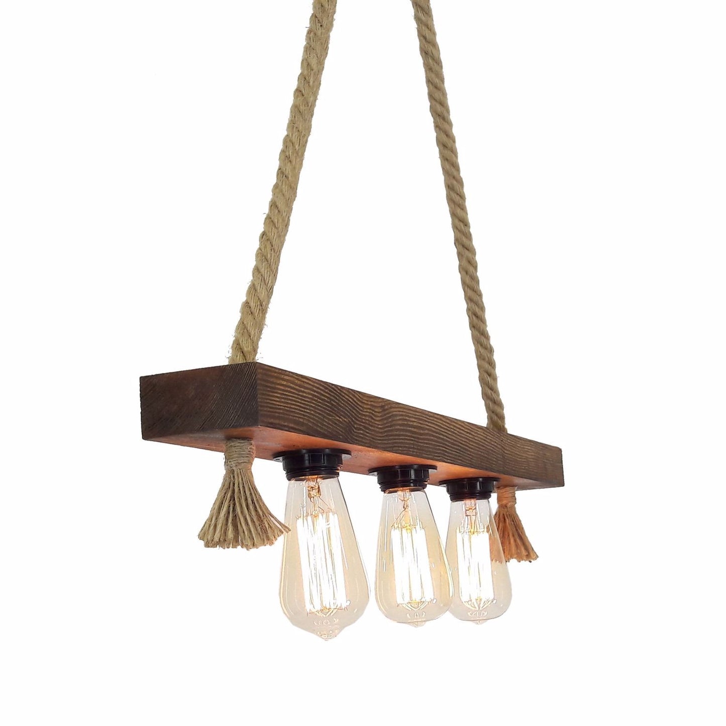 Visilica KUTUK, drvo- juta, 10 x 60 x 60 cm, ručni rad, 3 X E27 40 W, Kütük Halat 2