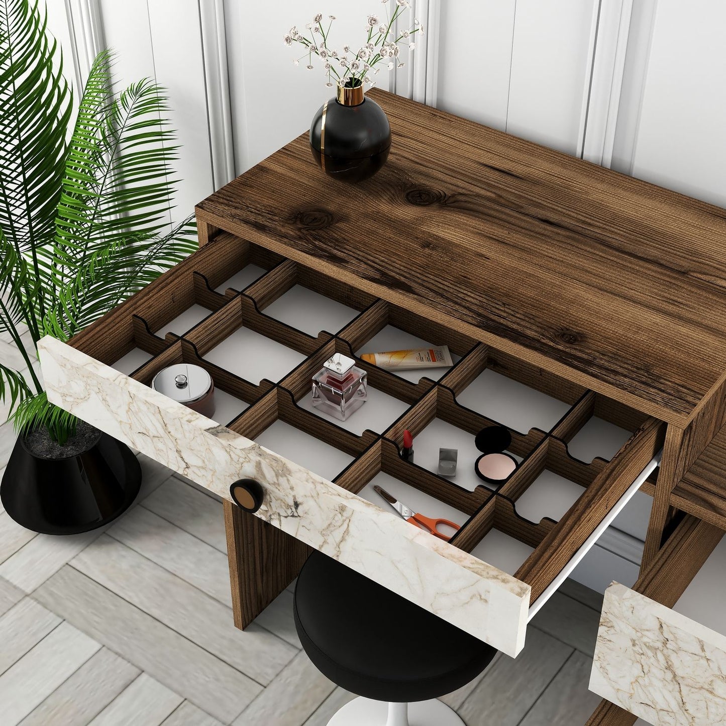 Stol za šminkanje, Lizbon 545 - Walnut, White
