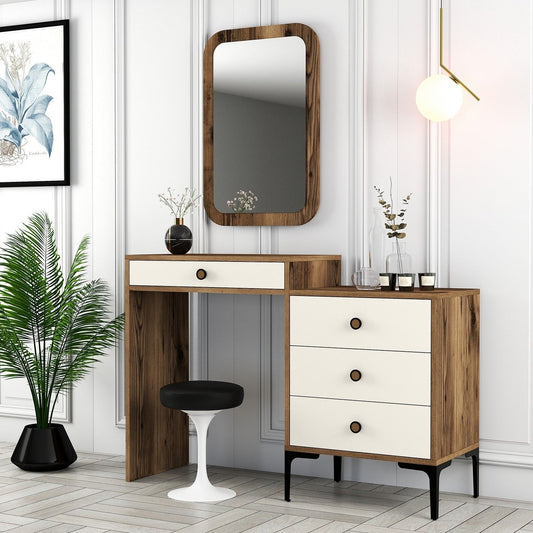 Stol za šminkanje, Lizbon 547 - Walnut, Cream