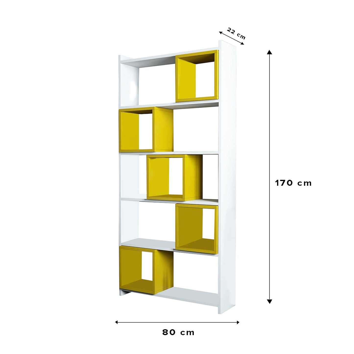Polica za knjige, Box - White, Yellow