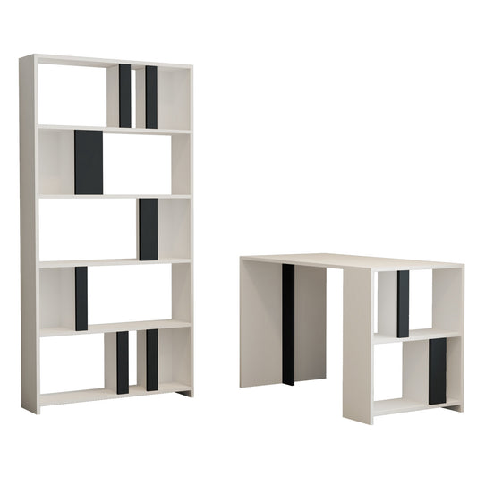 Studijski stol i policu za knjige, Lima - White, Anthracite