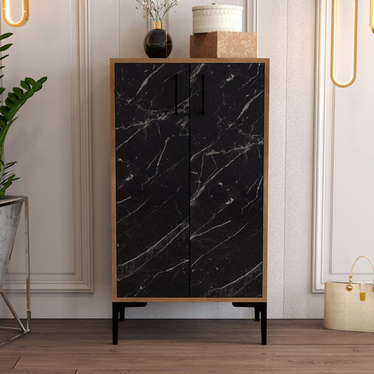 Ormar za cipele, Prag - Walnut, Black Marble