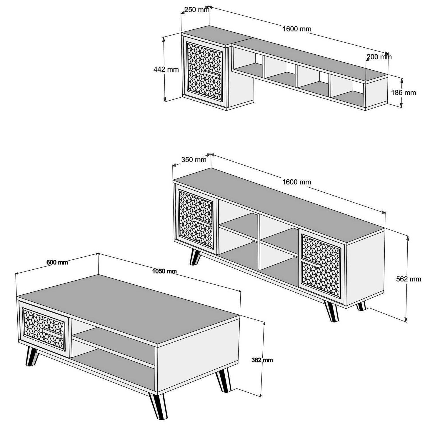 Set namještaja za dnevnu sobu, Ayla - Walnut, White