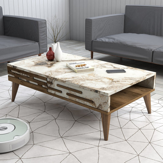 Stolić za kavu, Valensiya - Walnut, White, Marble