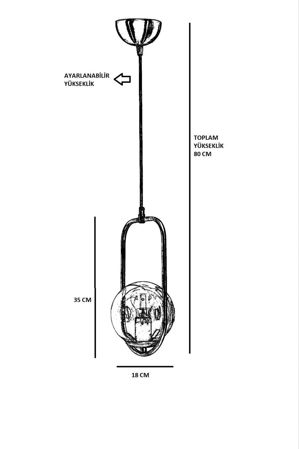 Vislica AHU, bijela- bakrana, metal, visina 70 cm, promjer 18 cm, E27 60 W, Ahu Tekli Beyaz Camlı Eskitme Sarkıt